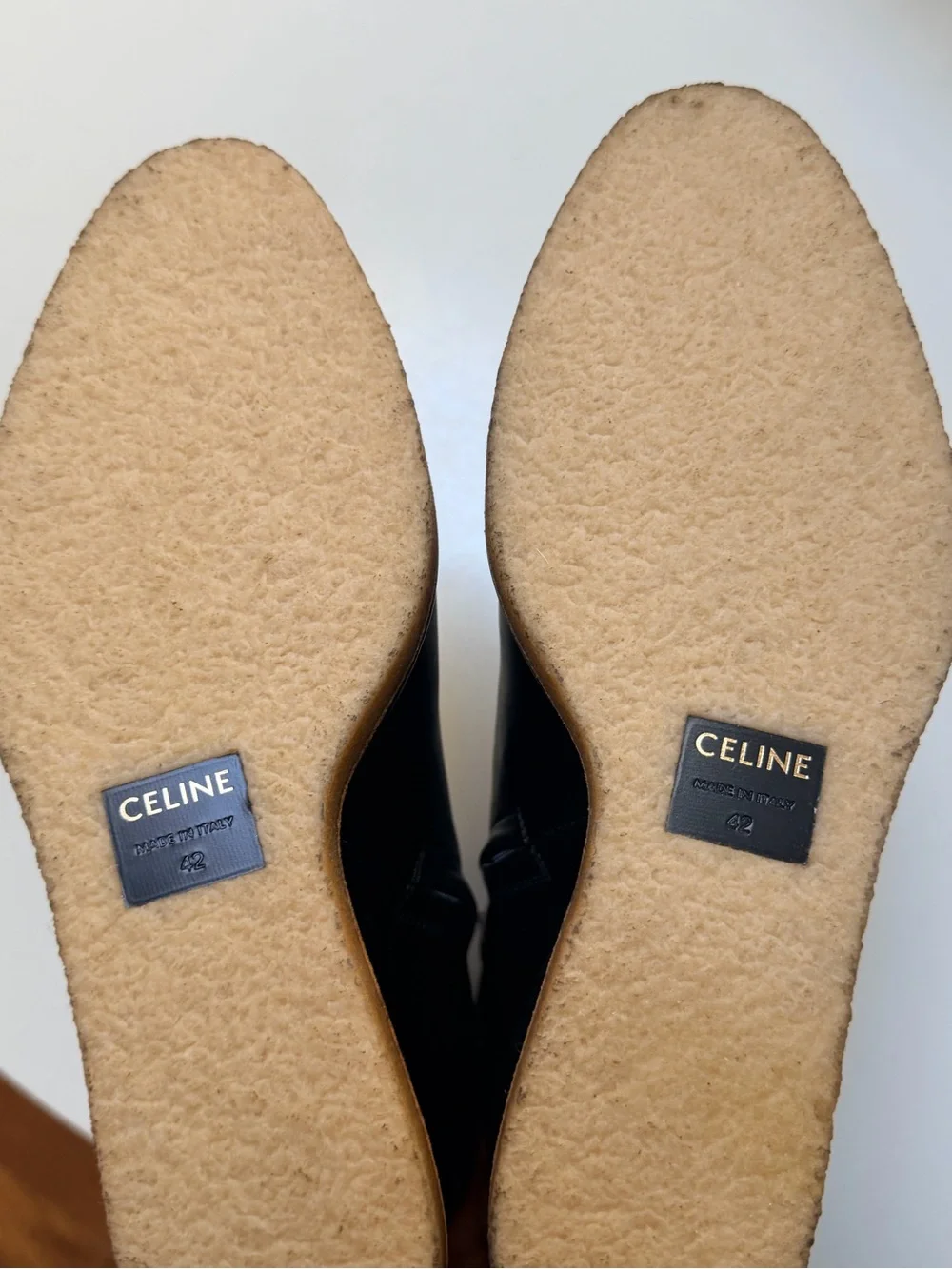 CELINE Black Leather Wedge Ankle Boots Zip Closure Round Toe EU 42 US 11